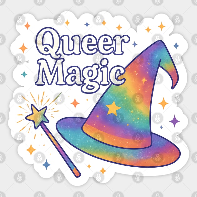Queer Magic Rainbow Wizard Hat – Pride LGBTQ+ Fantasy Art Sticker by WarFX Designs